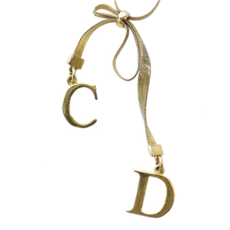 Christian Dior Necklace Accessories Pendant Logo Ribbon Gold Color - Gy18 Mq