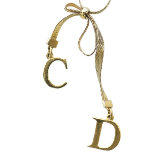 Christian Dior Necklace Accessories Pendant Logo Ribbon Gold Color - Gy18 Mq