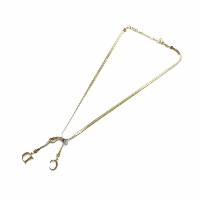 Christian Dior Necklace Accessories Pendant Logo Ribbon Gold Color - Gy18 Mq