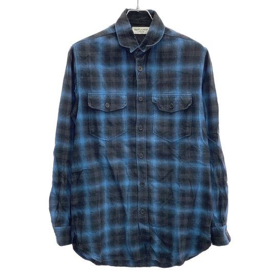 Saint Laurent Paris 16aw Side Pocket Ombre Check Shirt 392945 Blue S