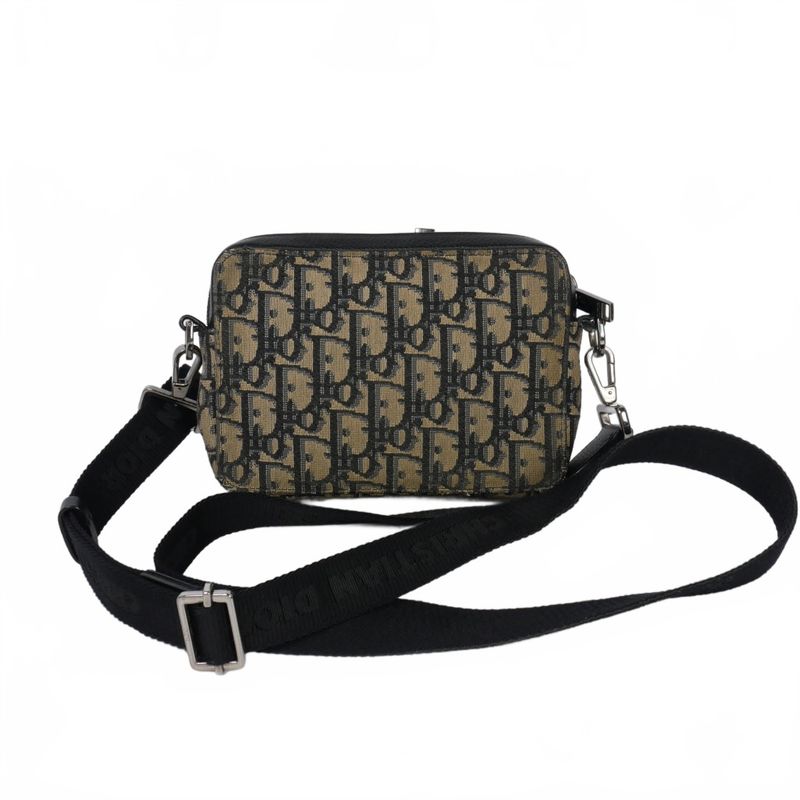 Christian Dior Oblique Jacquard Shoulder Bag Zip Pouch Beige Black 20bbc119yse_h