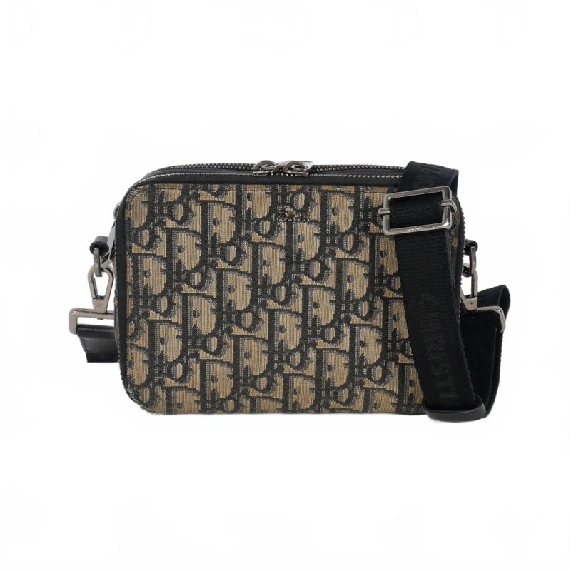 Christian Dior Oblique Jacquard Shoulder Bag Zip Pouch Beige Black 20bbc119yse_h