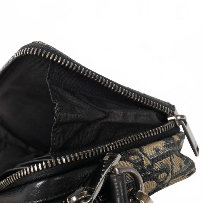 Christian Dior Oblique Jacquard Shoulder Bag Zip Pouch Beige Black 20bbc119yse_h