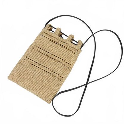 Loewe Draw String Pocket Shoulder Bag Raffia Anagram Crossbody Beige 262507