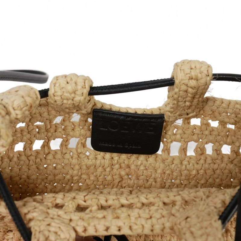 Loewe Draw String Pocket Shoulder Bag Raffia Anagram Crossbody Beige 262507