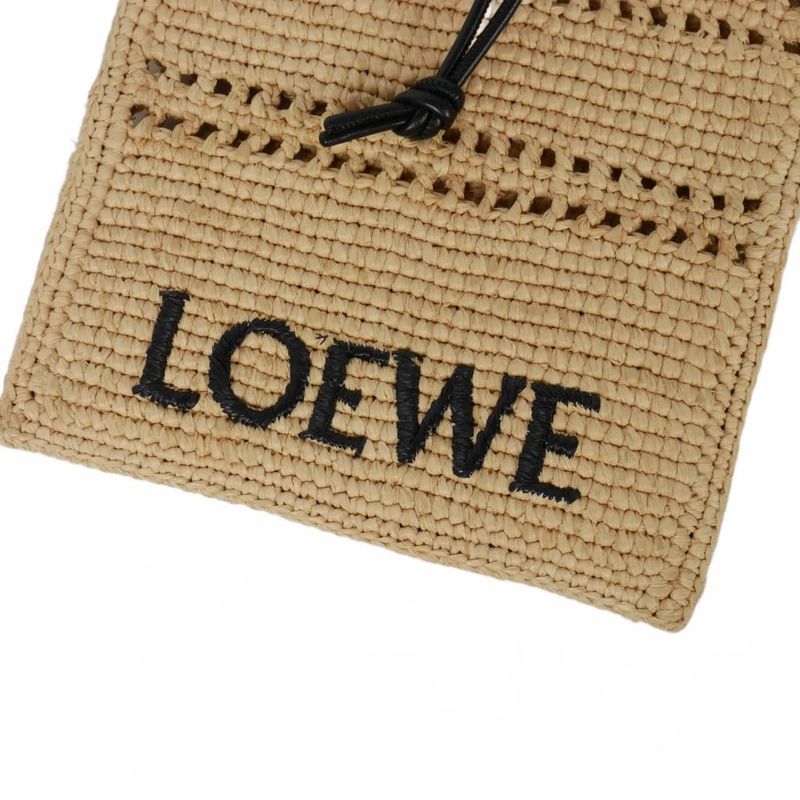 Loewe Draw String Pocket Shoulder Bag Raffia Anagram Crossbody Beige 262507