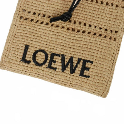 Loewe Draw String Pocket Shoulder Bag Raffia Anagram Crossbody Beige 262507