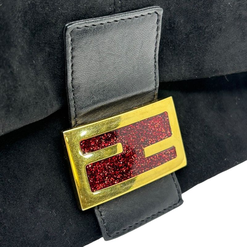 Fendi Vintage Red Glitter Finish Suede Mamma Baguette Vintage Red Glitter