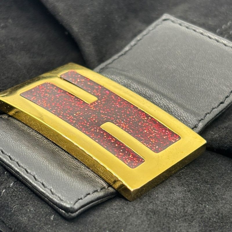 Fendi Vintage Red Glitter Finish Suede Mamma Baguette Vintage Red Glitter