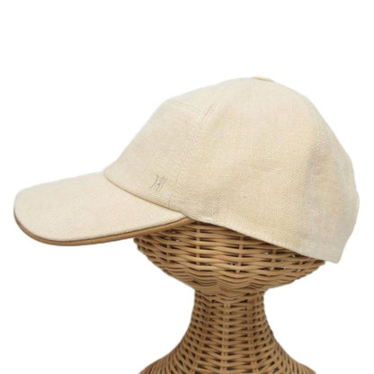 Hermes Linen Canvas Cap Leather Piping Hat H Logo Embroidery 57 Beige Ibo86