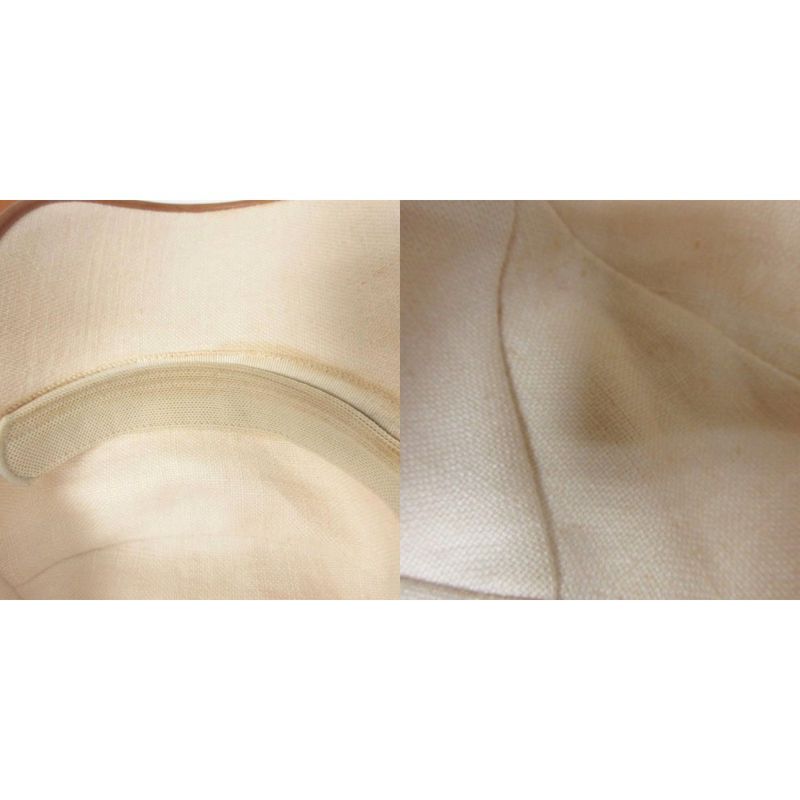 Hermes Linen Canvas Cap Leather Piping Hat H Logo Embroidery 57 Beige Ibo86