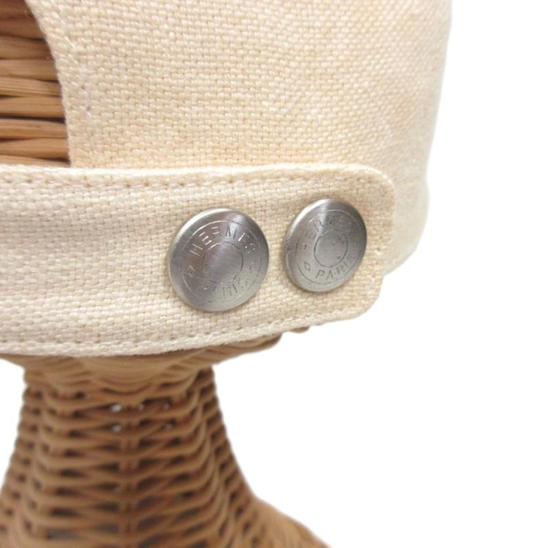 Hermes Linen Canvas Cap Leather Piping Hat H Logo Embroidery 57 Beige Ibo86