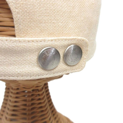 Hermes Linen Canvas Cap Leather Piping Hat H Logo Embroidery 57 Beige Ibo86