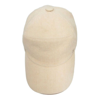 Hermes Linen Canvas Cap Leather Piping Hat H Logo Embroidery 57 Beige Ibo86