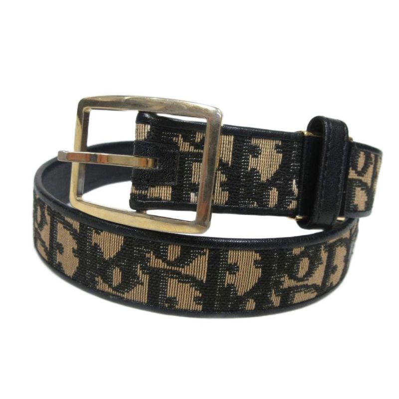 Christian Dior Trotter Belt Total Jacquard Canvas and Leather Black Beige Ibo86