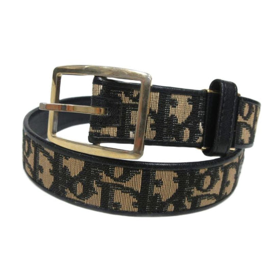 Christian Dior Trotter Belt Total Jacquard Canvas and Leather Black Beige Ibo86
