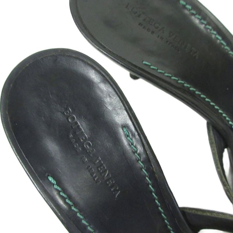 Bottega Veneta Heels Leather Sandals Mules Straw Raffia 37.5 Black Green Ibo86