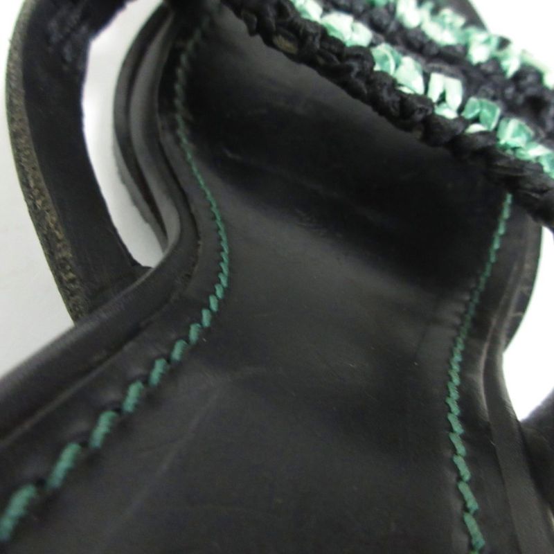 Bottega Veneta Heels Leather Sandals Mules Straw Raffia 37.5 Black Green Ibo86