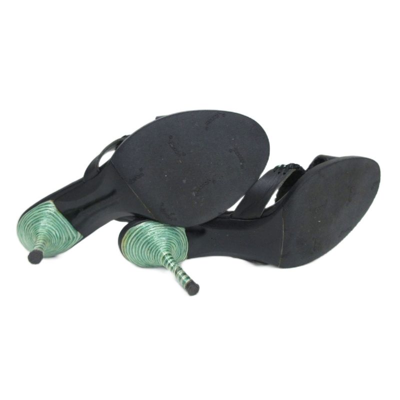 Bottega Veneta Heels Leather Sandals Mules Straw Raffia 37.5 Black Green Ibo86