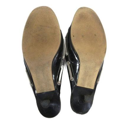 Hermes Moccasin Mules Sandals Heels Patent Leather Lace Up U-Tip Approx 22cm