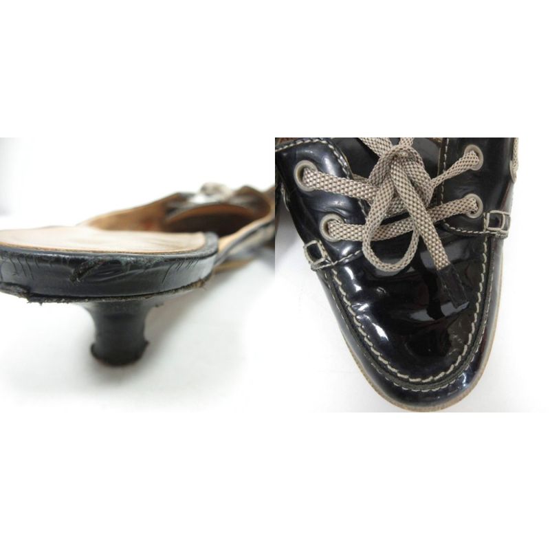 Hermes Moccasin Mules Sandals Heels Patent Leather Lace Up U-Tip Approx 22cm