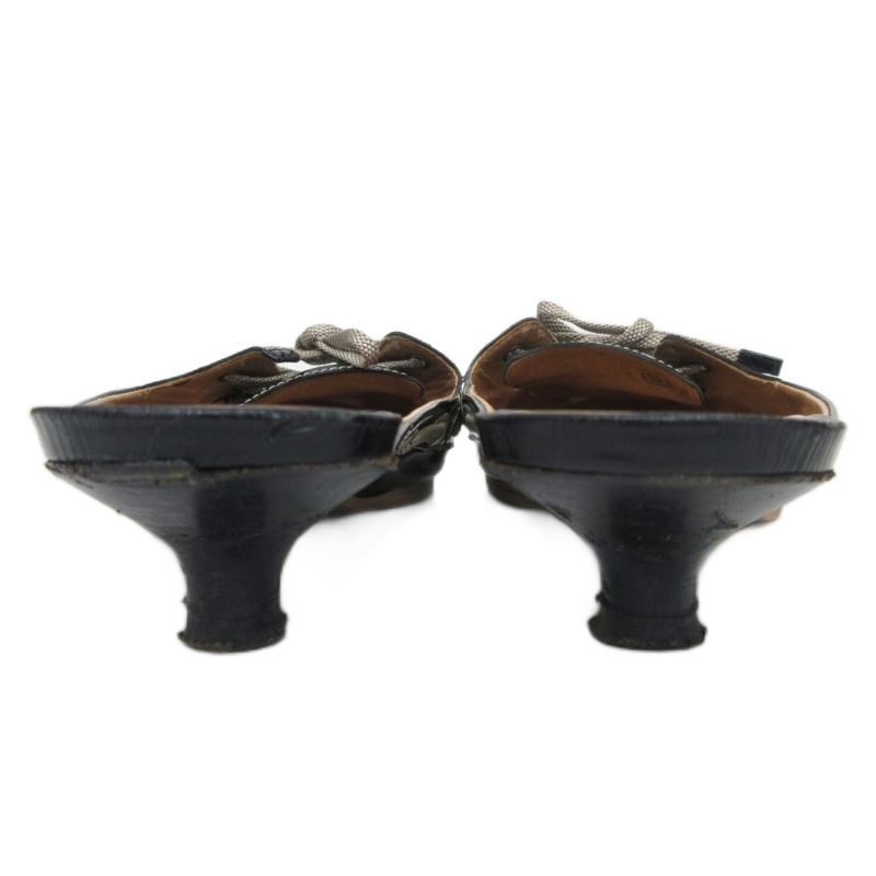 Hermes Moccasin Mules Sandals Heels Patent Leather Lace Up U-Tip Approx 22cm