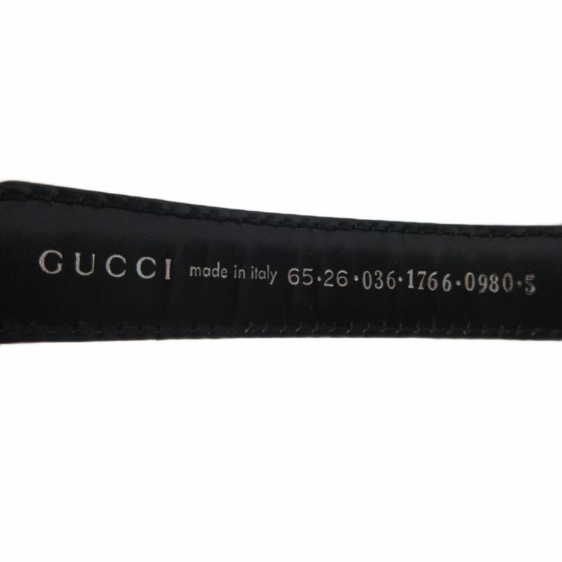 Gucci Interlocking G Narrow Belt Leather G Buckle Silver Hardware Black 036