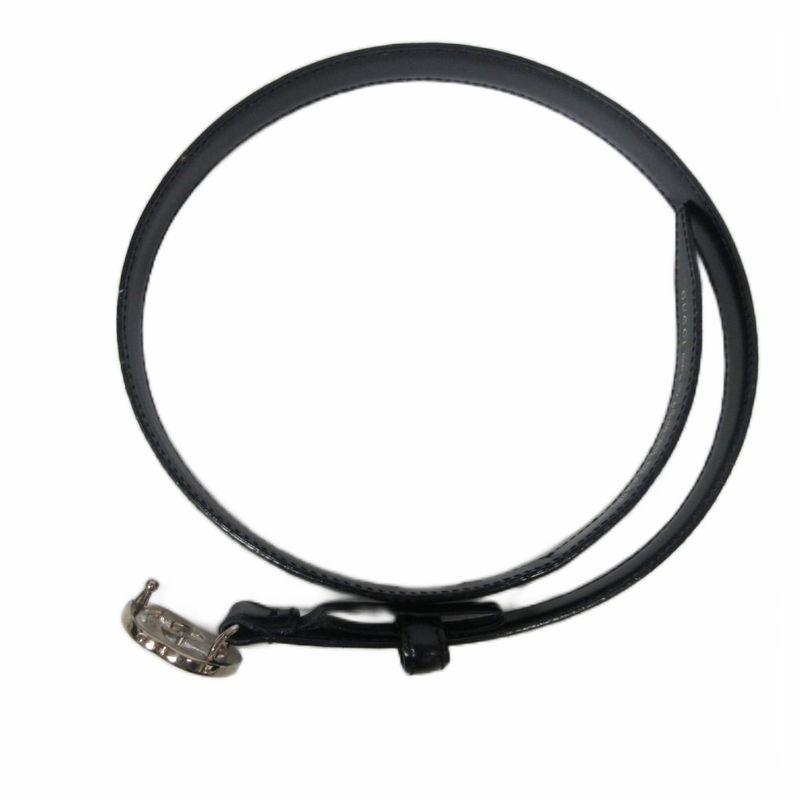 Gucci Interlocking G Narrow Belt Leather G Buckle Silver Hardware Black 036