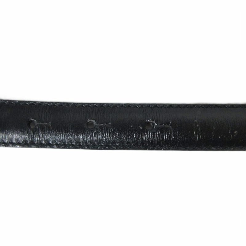 Gucci Interlocking G Narrow Belt Leather G Buckle Silver Hardware Black 036