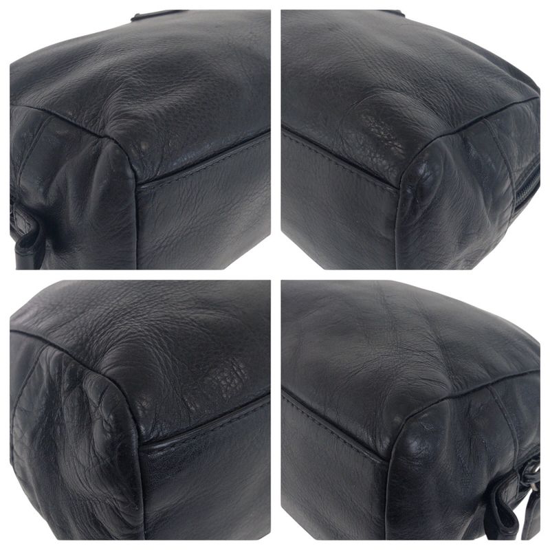 Prada Triangle Logo Plate Black Silver Hardware Leather Pouch Makeup Pouch