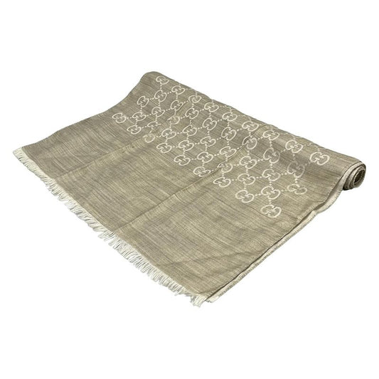 Gucci Shawl - Gray Beige and Ivory GG Pattern Wool Silk
