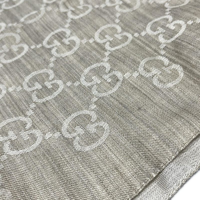 Gucci Shawl - Gray Beige and Ivory GG Pattern Wool Silk