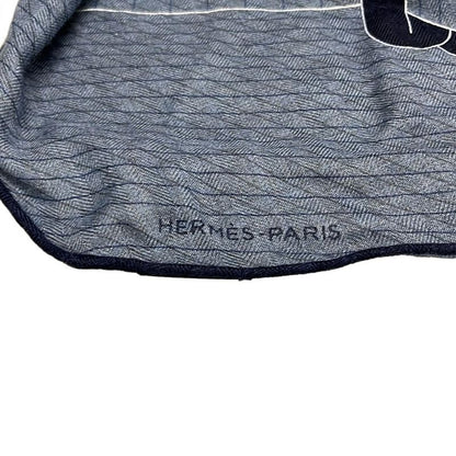 Hermes Shawl Rosange Navy Dark Navy and White Cashmere Silk