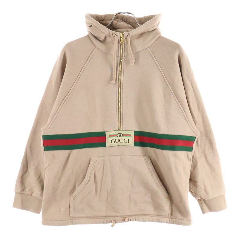 Gucci Web&Gucci Labeled Half Zip Pullover Sweatshirt Hoodie Beige 644656 Xjc3w