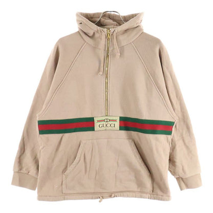 Gucci Web&Gucci Labeled Half Zip Pullover Sweatshirt Hoodie Beige 644656 Xjc3w