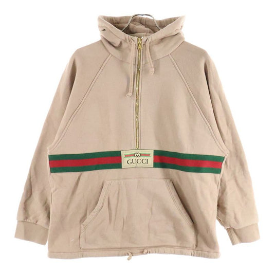 Gucci Web&Gucci Labeled Half Zip Pullover Sweatshirt Hoodie Beige 644656 Xjc3w