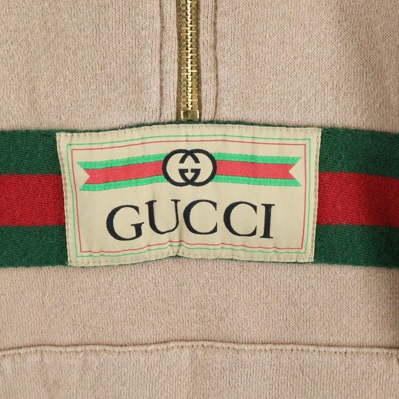 Gucci Web&Gucci Labeled Half Zip Pullover Sweatshirt Hoodie Beige 644656 Xjc3w