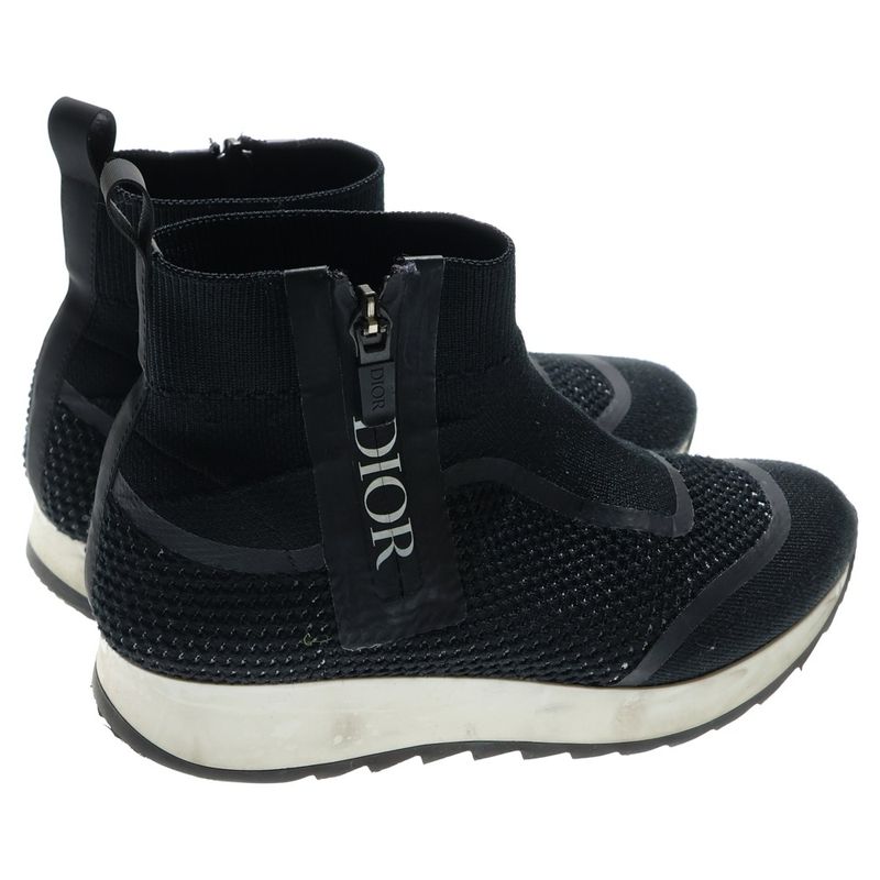 Dior Homme B25 Side Zip Logo Print High Cut Shoes Knit Socks Sneakers Black