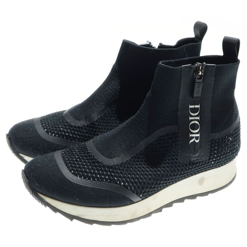 Dior Homme B25 Side Zip Logo Print High Cut Shoes Knit Socks Sneakers Black
