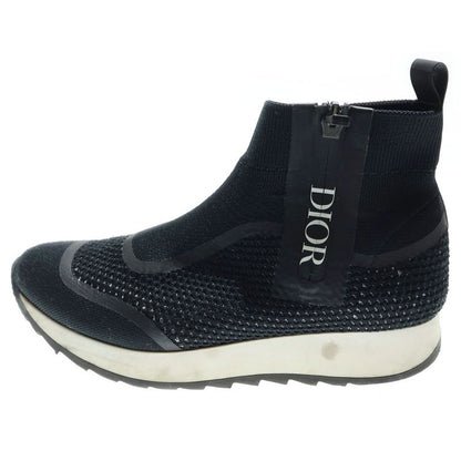 Dior Homme B25 Side Zip Logo Print High Cut Shoes Knit Socks Sneakers Black