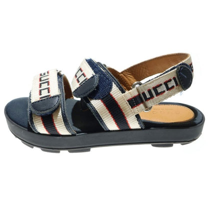 Gucci Logo Strap Velcro Flat Sandals Shoes Beige Navy Kids