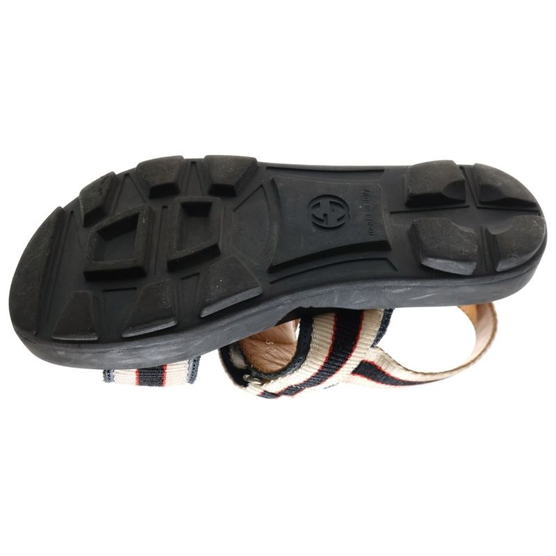 Gucci Logo Strap Velcro Flat Sandals Shoes Beige Navy Kids