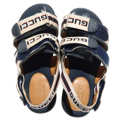 Gucci Logo Strap Velcro Flat Sandals Shoes Beige Navy Kids