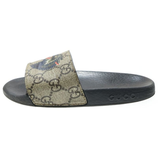 Gucci GG Supreme Taiga Wolf Print Slide Flat Sandals Beige Black Kids 508806