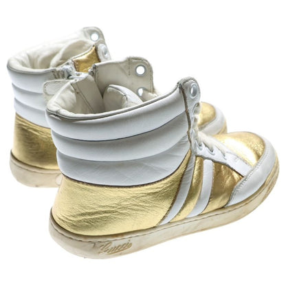 Gucci Metallic Combination Leather Lace-Up High-Cut Shoes Sneakers Gold White