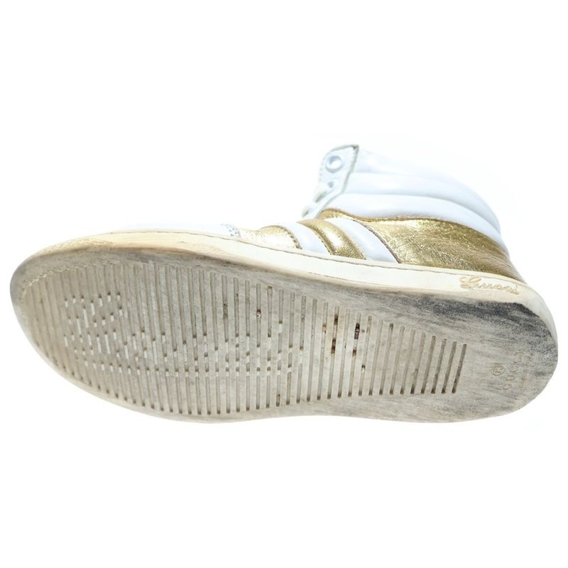 Gucci Metallic Combination Leather Lace-Up High-Cut Shoes Sneakers Gold White
