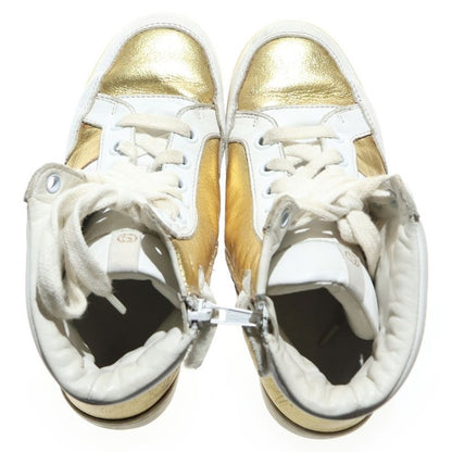 Gucci Metallic Combination Leather Lace-Up High-Cut Shoes Sneakers Gold White