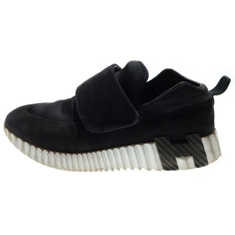 Hermes Bouncing H Logo Velcro Suede Leather Low Cut Shoes Sneakers Black Women