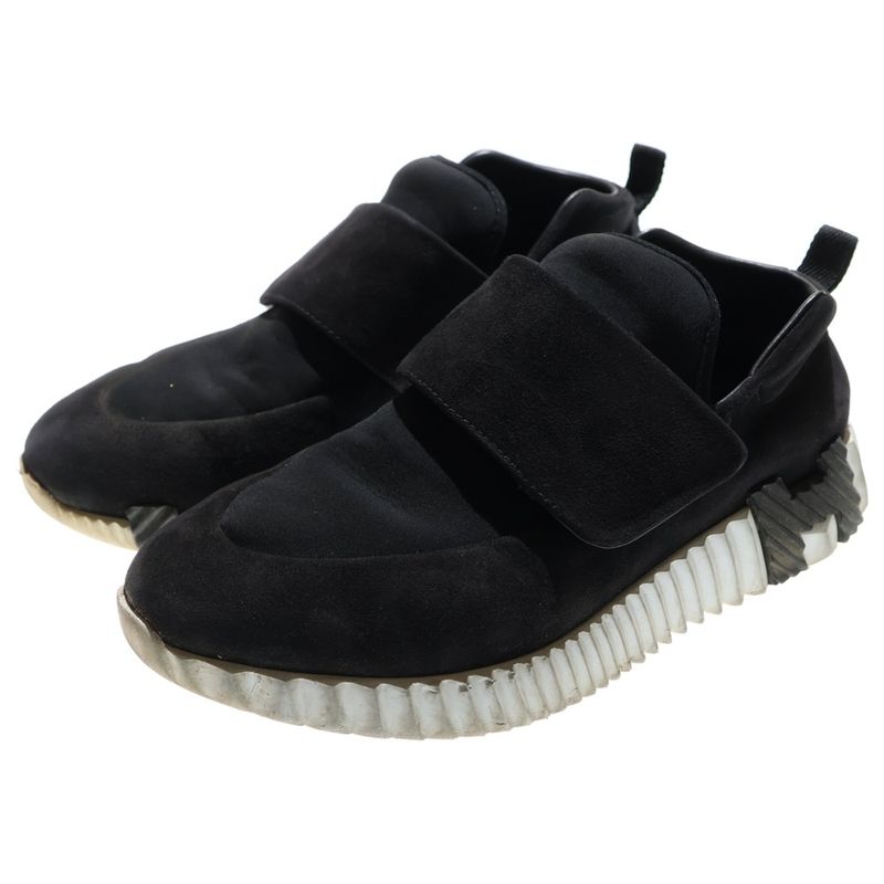 Hermes Bouncing H Logo Velcro Suede Leather Low Cut Shoes Sneakers Black Women
