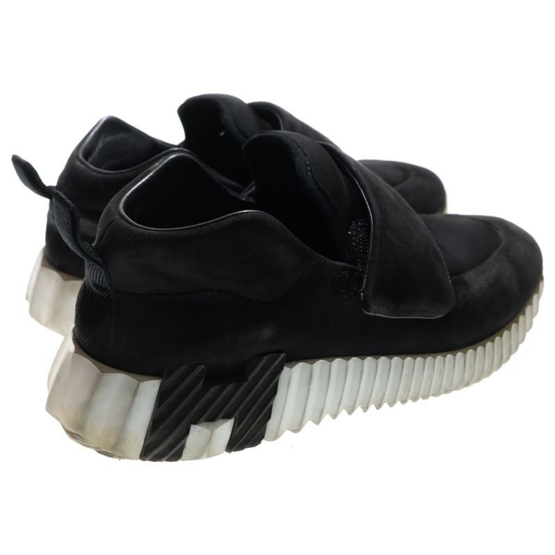 Hermes Bouncing H Logo Velcro Suede Leather Low Cut Shoes Sneakers Black Women